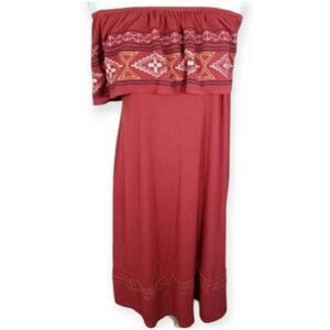 ARTESIA OFF-THE-SHOULDER BRICK/MAUVE BOHO-INSPIRED DRESS SZ.XXL GUC.